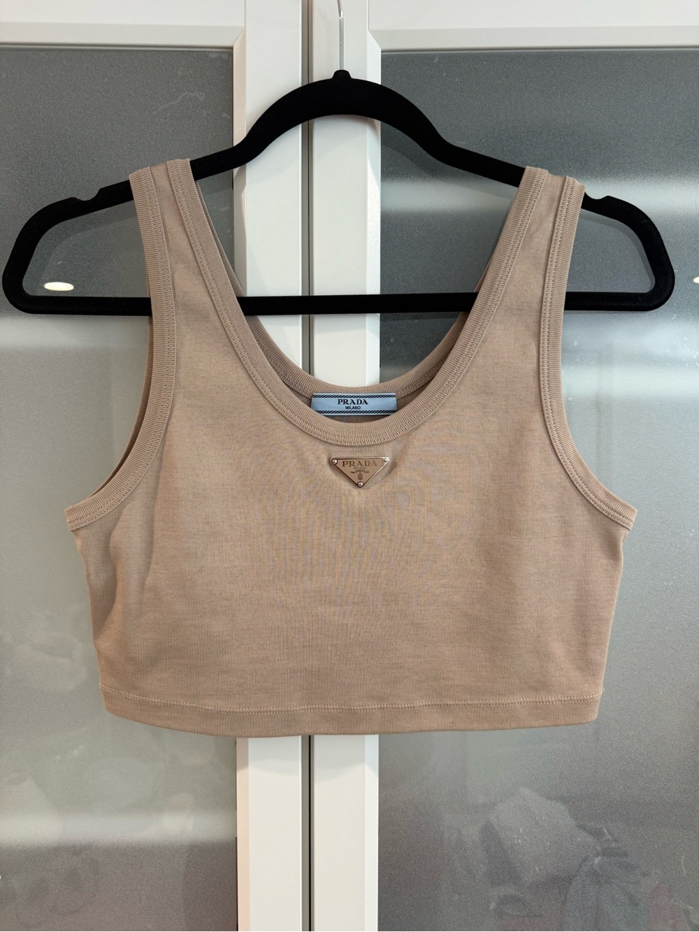 Prada Beige Logo Cropped Tank Top IT42